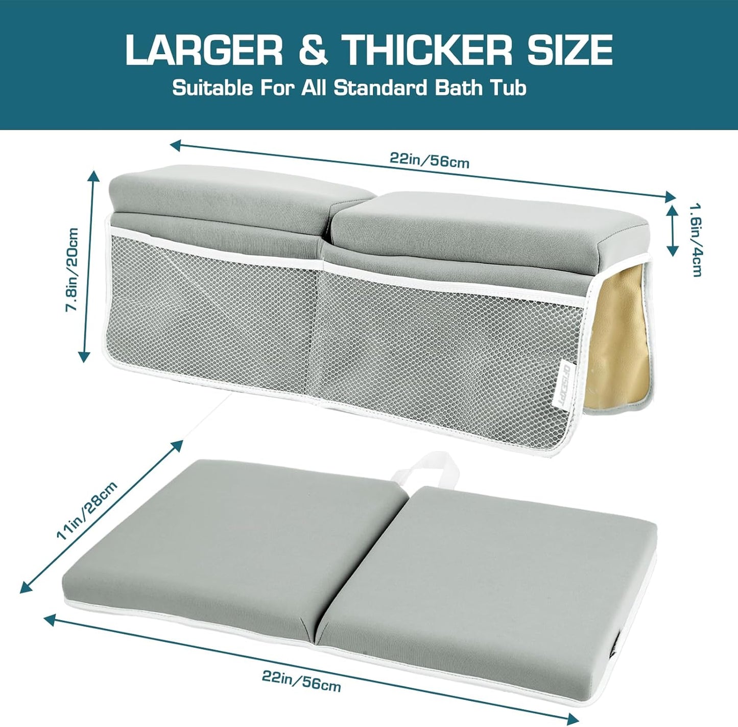 Bath Kneeler and Elbow Rest Pad, Thick Quick Dry Kneeling Pad, Elbow Support, Large Bathtub Kneeling Mat with Toy Organizer for Baby Bathing (Grey)