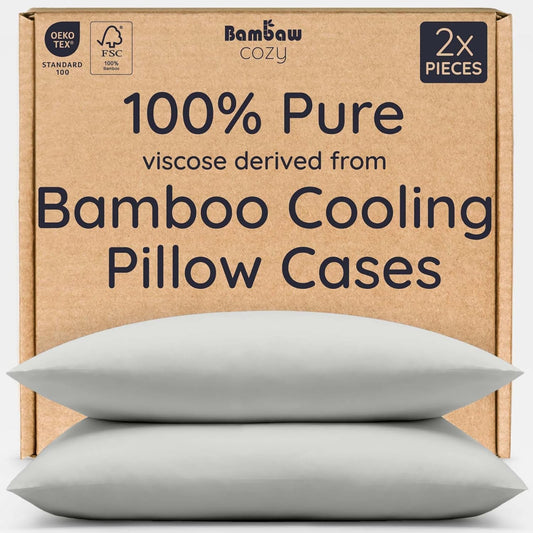 Bambaw 100% Viscose Derived from Bamboo Pillowcase Queen Size – Set of 2 Cooling Pillow Cases for Hair Protection, Envelope Pillow Cases Queen Size, Soft & Anti Acne Pillow Cases (Moonlight Gray)