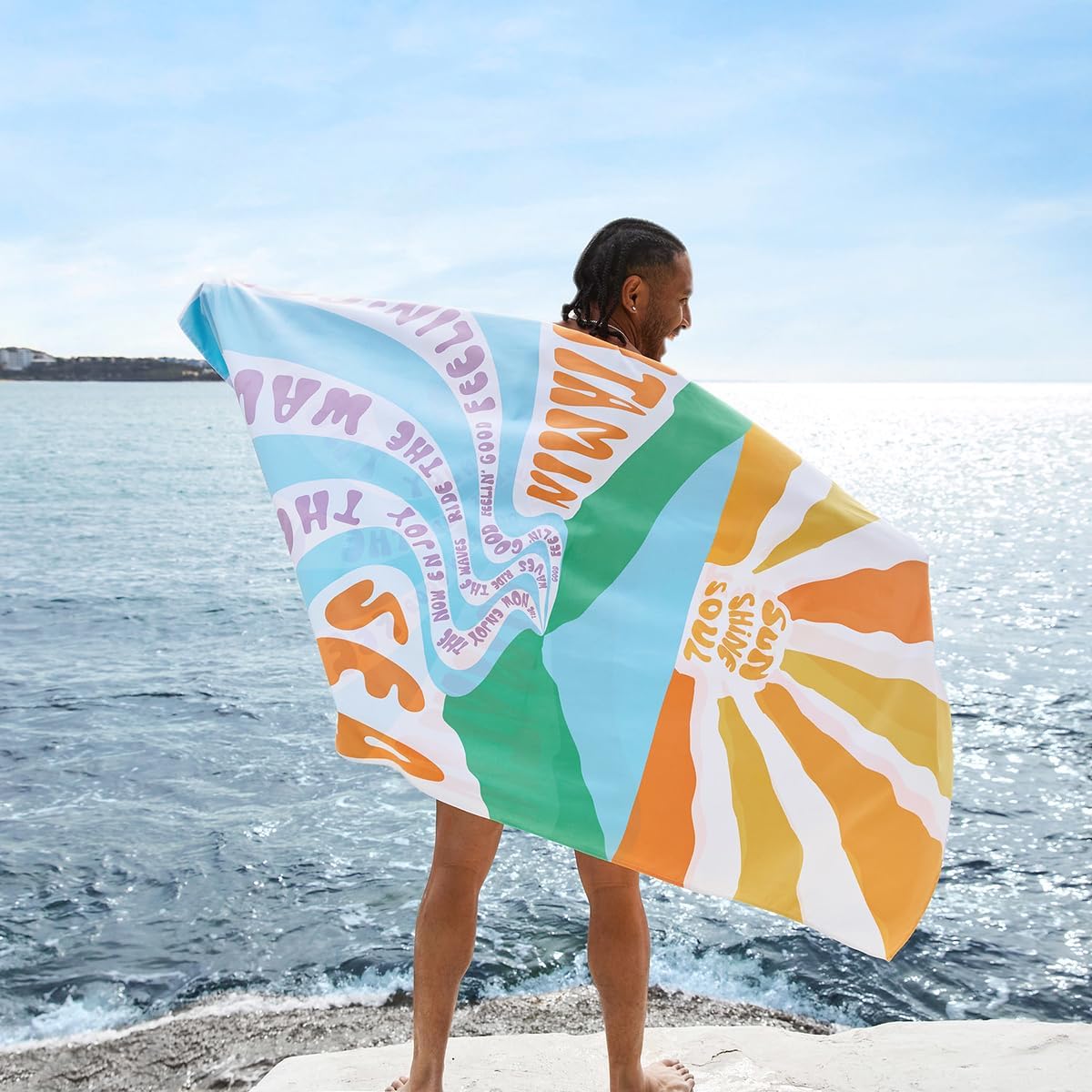 Dock & Bay Beach Towel - Quick Dry, Sand Free - Compact, Lightweight - 100% Recycled - Includes Bag - Vitamin Sea - Large (160x90cm, 63x35)