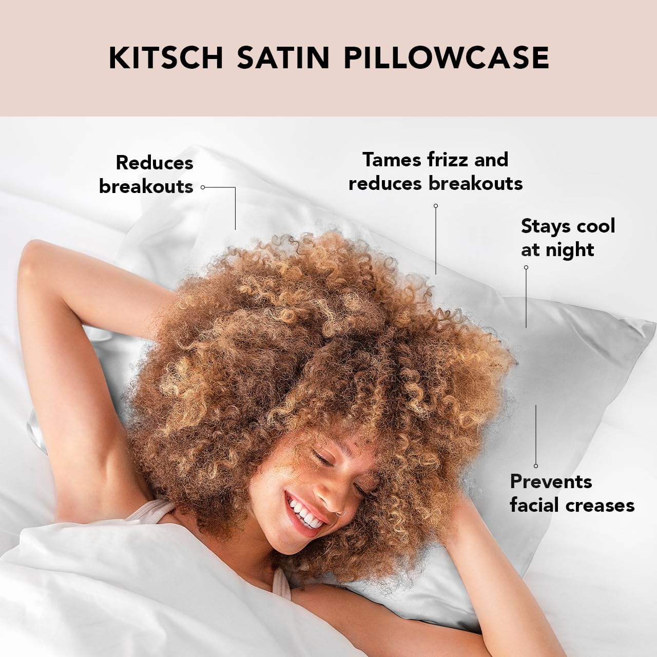 Kitsch Satin Pillowcase with Zipper for Hair & Skin, Softer Than Silk Pillow Cases Queen, Wrinkle-Free, Smooth and Cooling Satin Pillow Covers, Standard Size 19"x26", Silver