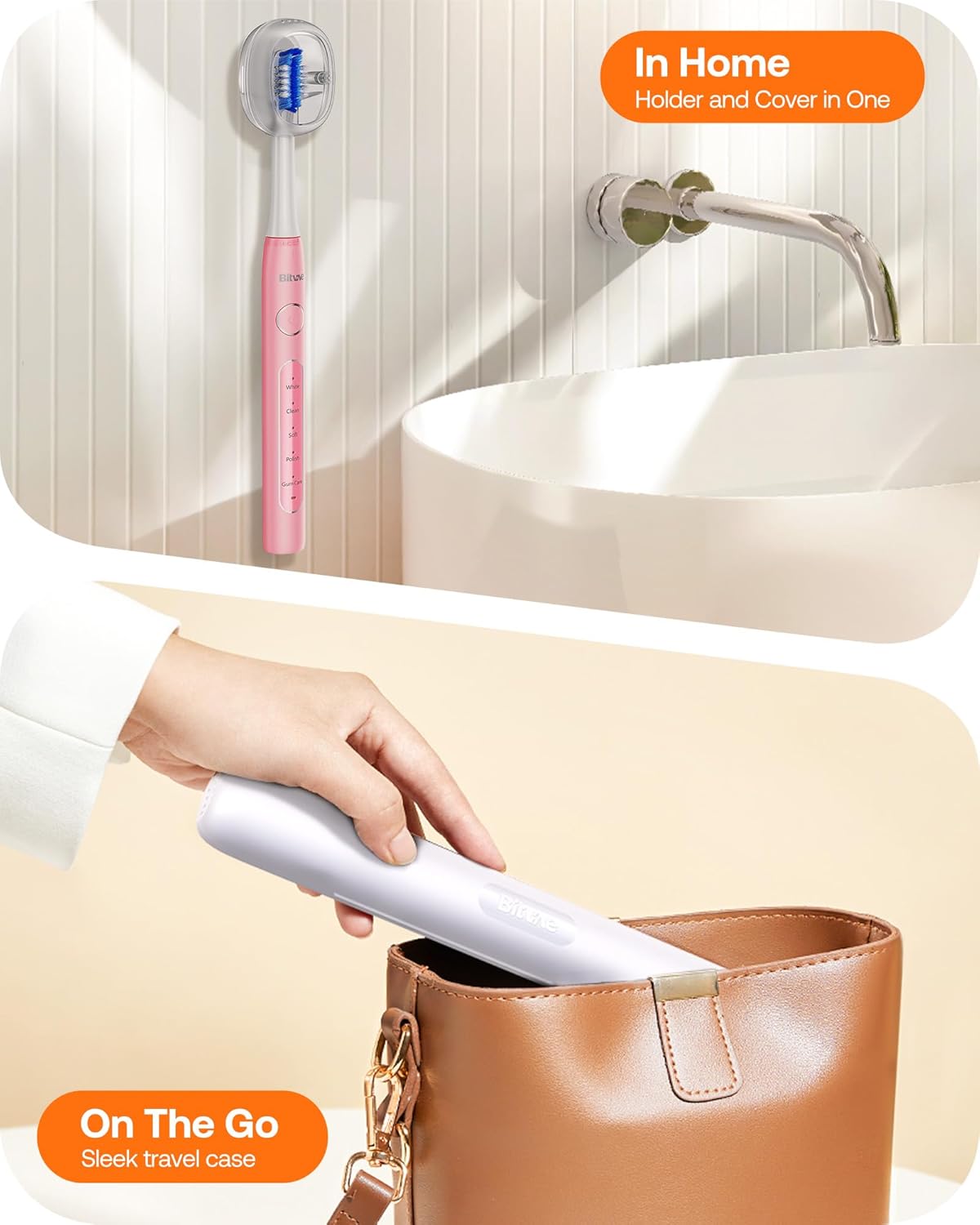 Bitvae Ultrasonic Electric Toothbrush for Adults and Kids, ADA Accepted Travel Electric Toothbrush with Rechargeable 60-Day Battery Life, 8 Heads, 5 Modes, Case/Holder, Quartz Pink