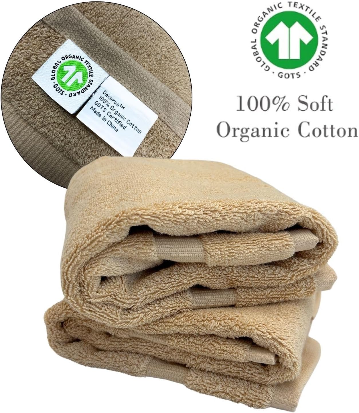 Beige Initial Hand Towel for Bathroom - Monogrammed Luxury Hotel Quality Decorative Embroidered Towel for Powder Room, Spa - GOTS Organic Certified - Set of 2 Brown Letter V