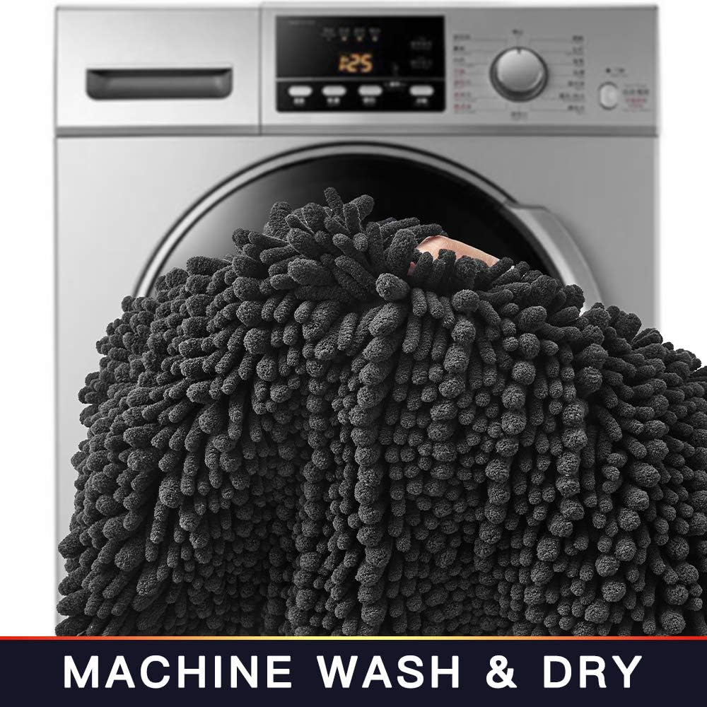 Walensee Large Bathroom Rug Non Slip Bath Mat (72x24 Inch Dark Grey) Water Absorbent Super Soft Shaggy Chenille Machine Washable Dry Extra Thick Perfect Absorbant Best Plush Carpet for Shower Floor