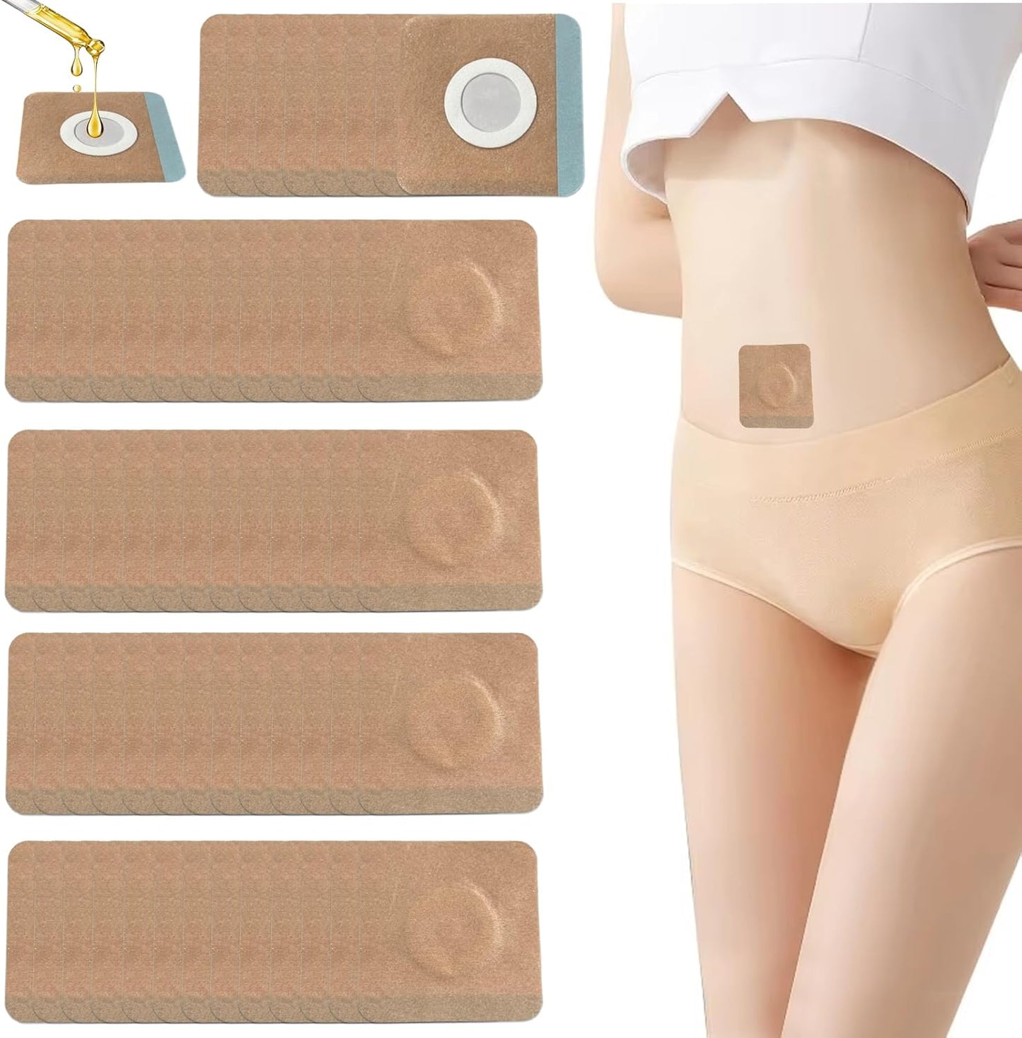 Castor Oil Patches for Belly Button Use – 60 PCS Disposable Non-Woven Adhesive Castor Oil Patch Pads, Oil Not Included