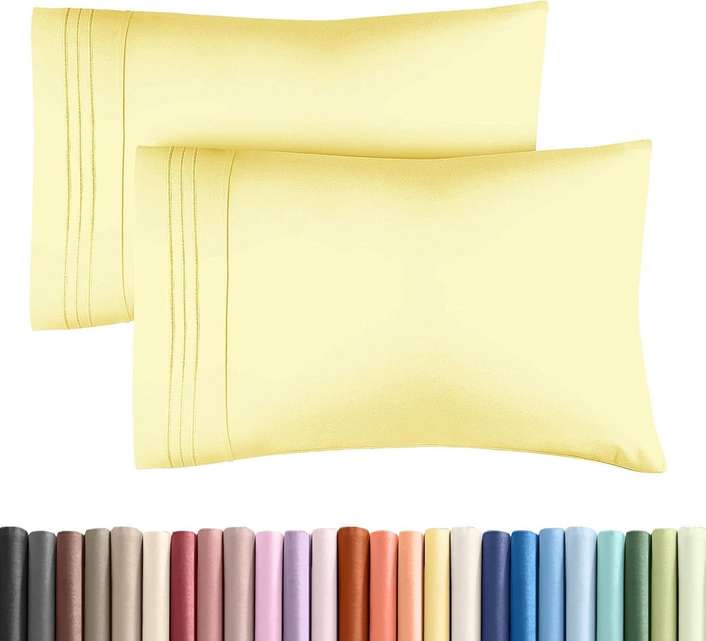 King Pillow Cases Set of 2 - Ultra Soft Hotel Quality Pillowcase Covers - Comfy, Cozy & Wrinkle Free - Shrinkage, Stain and Fade Resistant - Machine Washable Pillow Protectors - 2 Piece Set - Yellow
