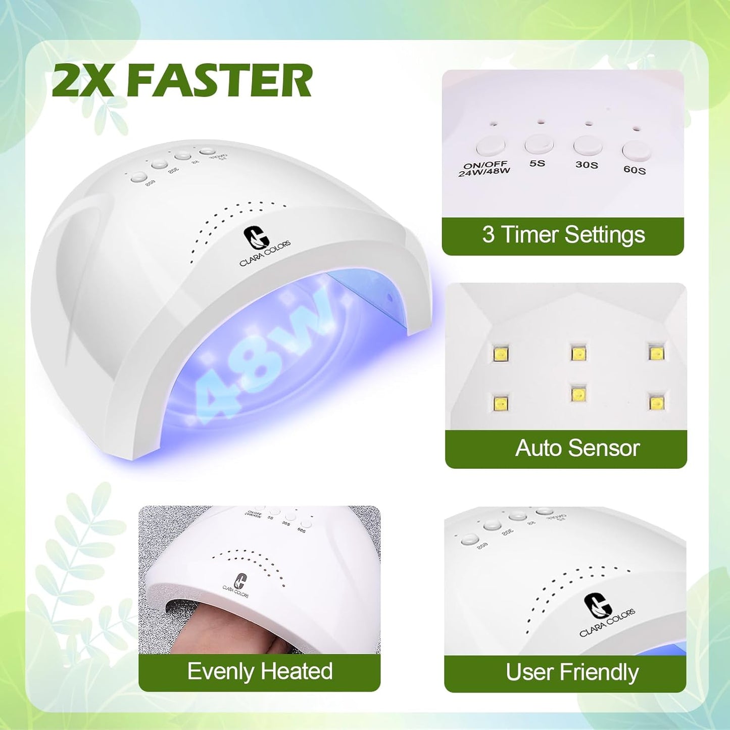 Clara Colors 64 Pcs Gel Nail Polish Kit with UV Light - 60 Colors All Seasons Soak Off Gel Polish Nail Set with Matte/Glossy Base Top Coat Manicure Tools All-In-One Gel Starter Kit Nails Art DIY