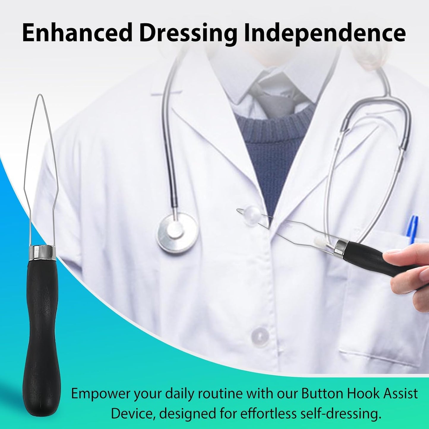 4pcs Button Hook Assist Device with Easy-Grip Handle for Shirts, Coats, Dresses - Ideal Button Aids for Arthritis & Limited Dexterity Black