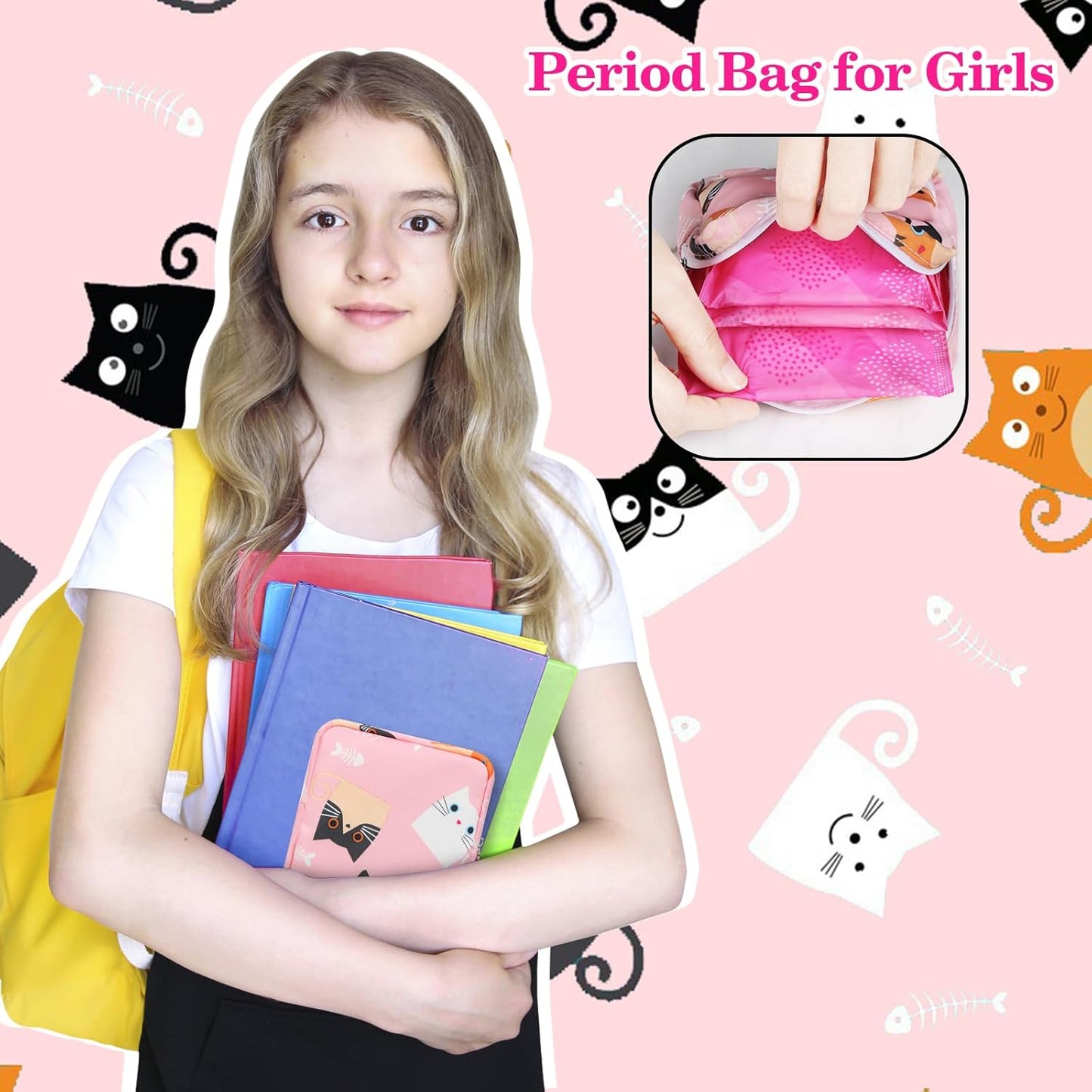 Period Bag Pouch, Canvas Sanitary Napkin Storage Bag for Girls Womens, Portable Sanitary Napkin Period Pad Pouch for Purse, Small Make Up Bags(5170, Pink)