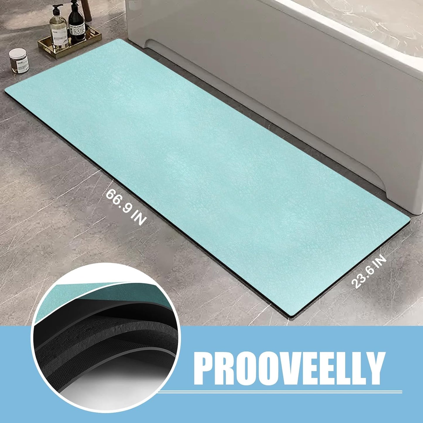 Diatomaceous Earth Bath mat Bathroom Rugs Super Absorbent Quick Dry Non Slip Bath Mat Thin Bathroom Floor Mats Fit Under Door-Shower Rug for in Front of Bathtub Shower, Green, 23.6"x47.2"