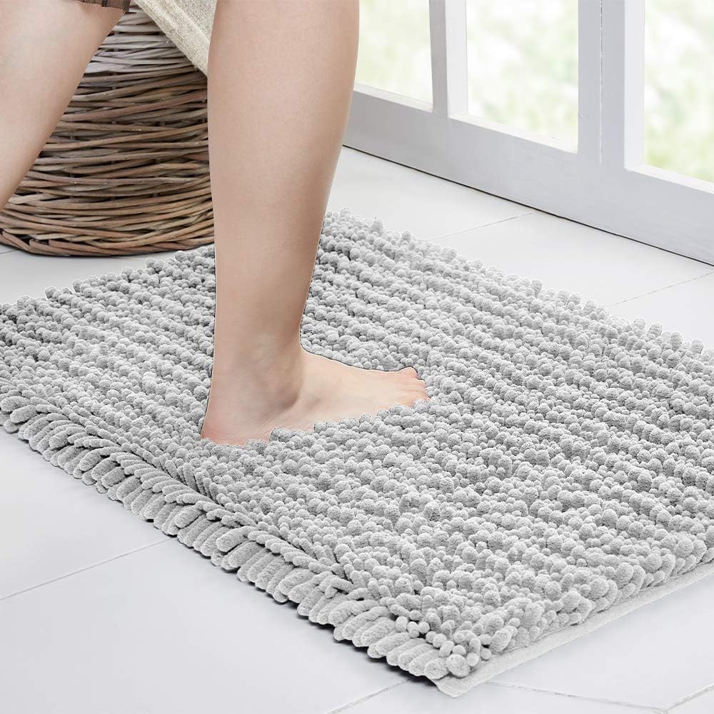 Walensee Large Bathroom Rug Non Slip Bath Mat (72x24 Inch Light Grey) Water Absorbent Super Soft Shaggy Chenille Machine Washable Dry Extra Thick Perfect Absorbant Best Plush Carpet for Shower Floor