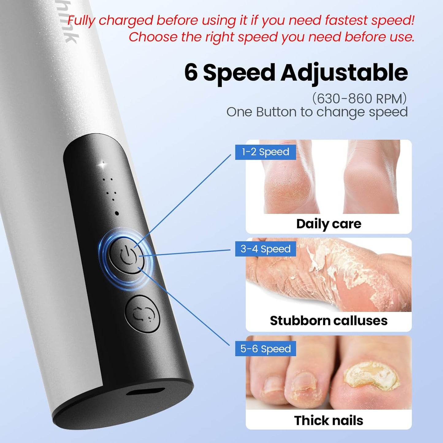 Electric Foot Callus Remover, 2 in 1 | 6 Speed Adjustable Foot File Nail Grinder with Sandpaper Disks, Professional Sander Pedicure Tool for Feet Dead Skin, Self Care Gifts for Women Mom Lover Friends