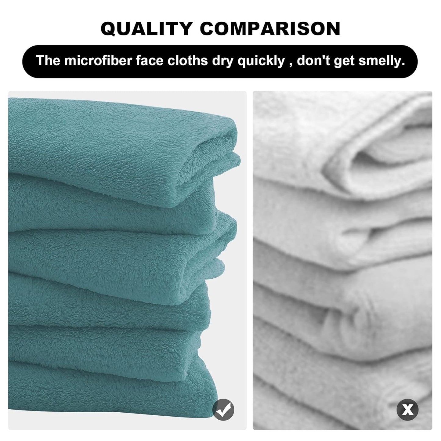 MOONQUEEN Microfiber Facial Cloths Fast Drying Washcloth 12 Pack - Premium Soft Makeup Remover Cloths - Teal