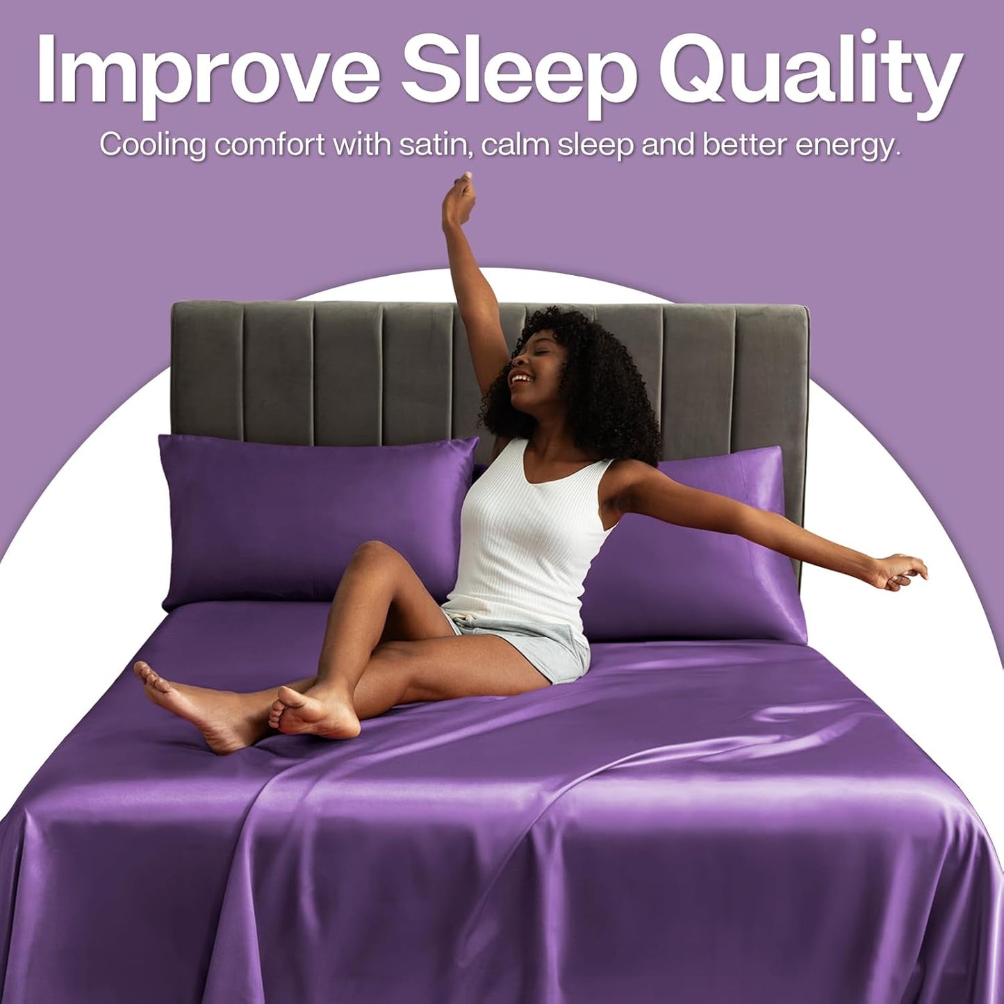 MR&HM Satin Pillowcase for Hair and Skin, Silk Satin Pillowcase 2 Pack, Standard Size Pillow Cases Set of 2, Silky Pillow Cover with Envelope Closure (20x26, Lavender)