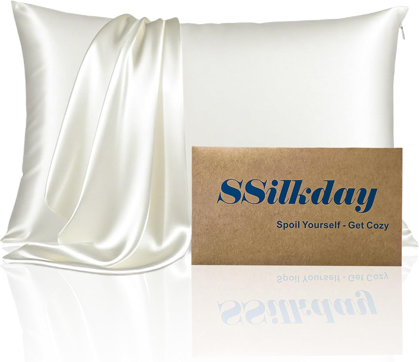 Mulberry Silk Pillow Cases with Zipper, Ultra Smooth Soft Breathable Cooling Pillow Cases for Hot Sleepers, Silk Satin Pillowcase for Hair and Skin, Gifts for Women (Ivory, Standard Size, 1 Pack)