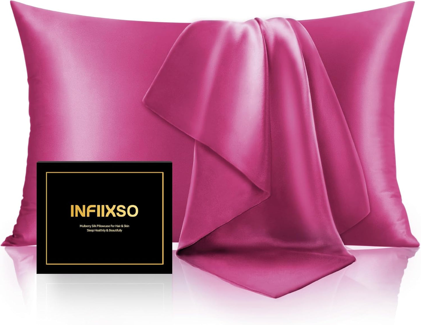 INFIIXSO Mulberry Silk Pillowcase for Hair and Skin, Silk Pillow Cases Queen Size Set of 2 with Hidden Zipper 20"x30", Ultra Smooth and Soft Cooling Pillow Cases for Hot Sleepers(Hot Pink, 2 Pack)