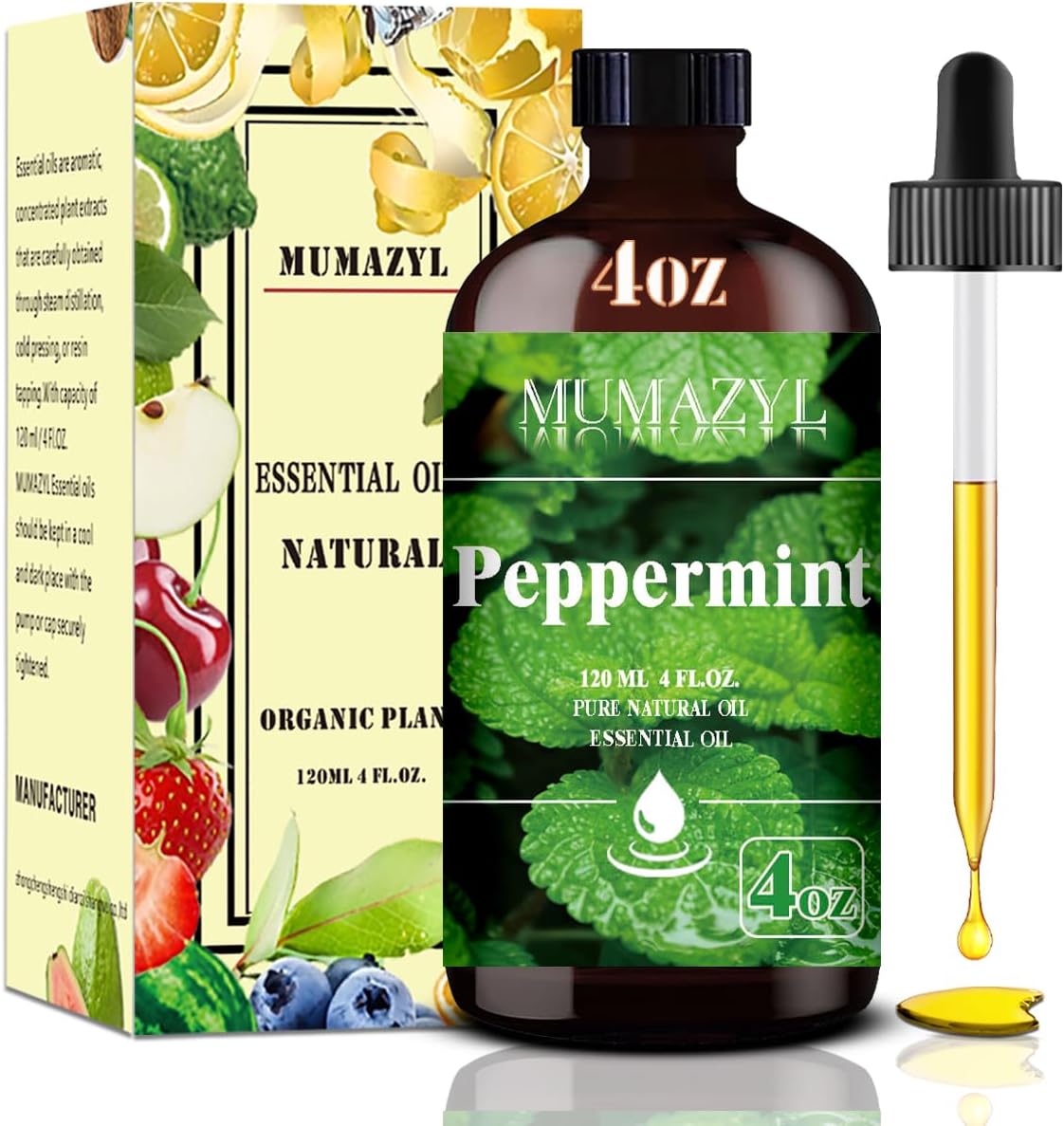 Peppermint Essential Oil, Peppermint Oil 4 Fl Oz 120ML for Diffuser Humidifier Yoga Cleaning DIY Candle Soap Making Essential Oils