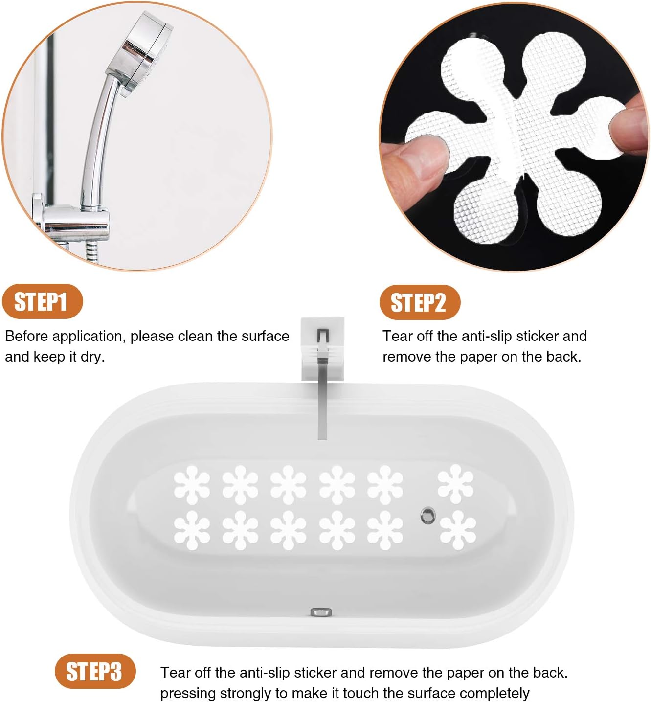 Bathtub Stickers Non-Slip, 12 PCS White Safety Shower Treads Adhesive Appliques with Premium Scraper