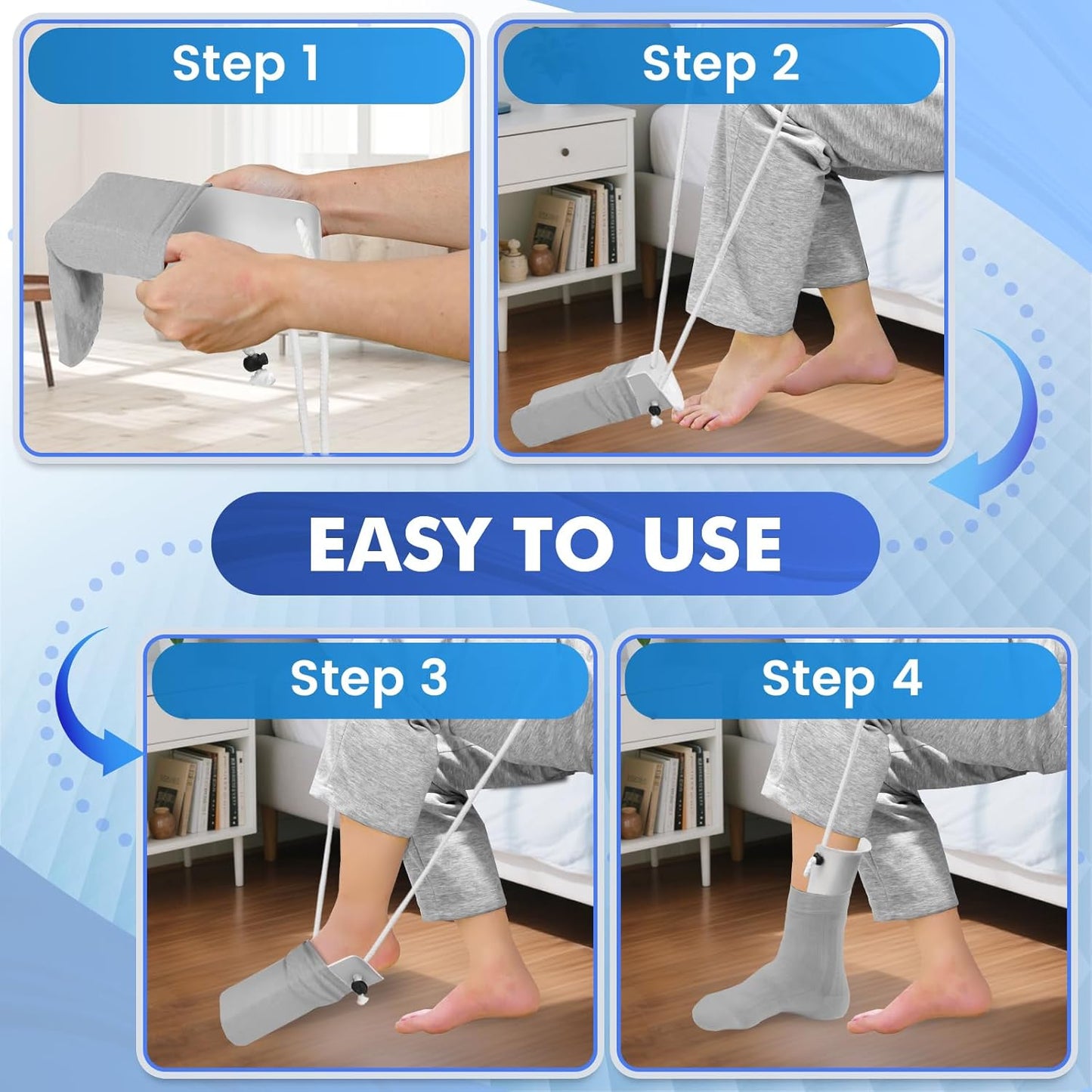 NINEMAX Sock Aids for Putting On Socks, Easy On Helper Assist Device for Seniors Elderly Disabled Diabetics, Slider Puller with Foam Handle No Bending