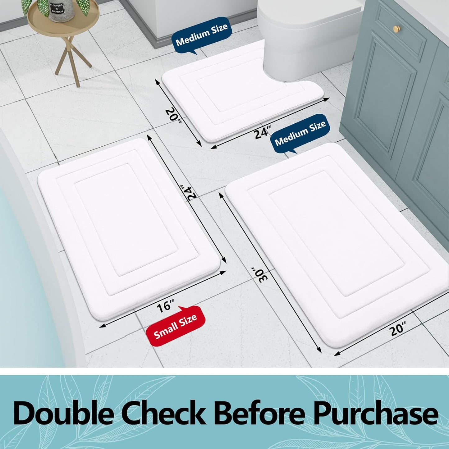 Arotive Memory Foam Bathroom Rug Mat 47x20, Ultra Soft and Absorbent Bath Mat, Machine Wash Dry, Comfortable Bath Rug Carpet for Bathroom Floor, Tub and Shower, White