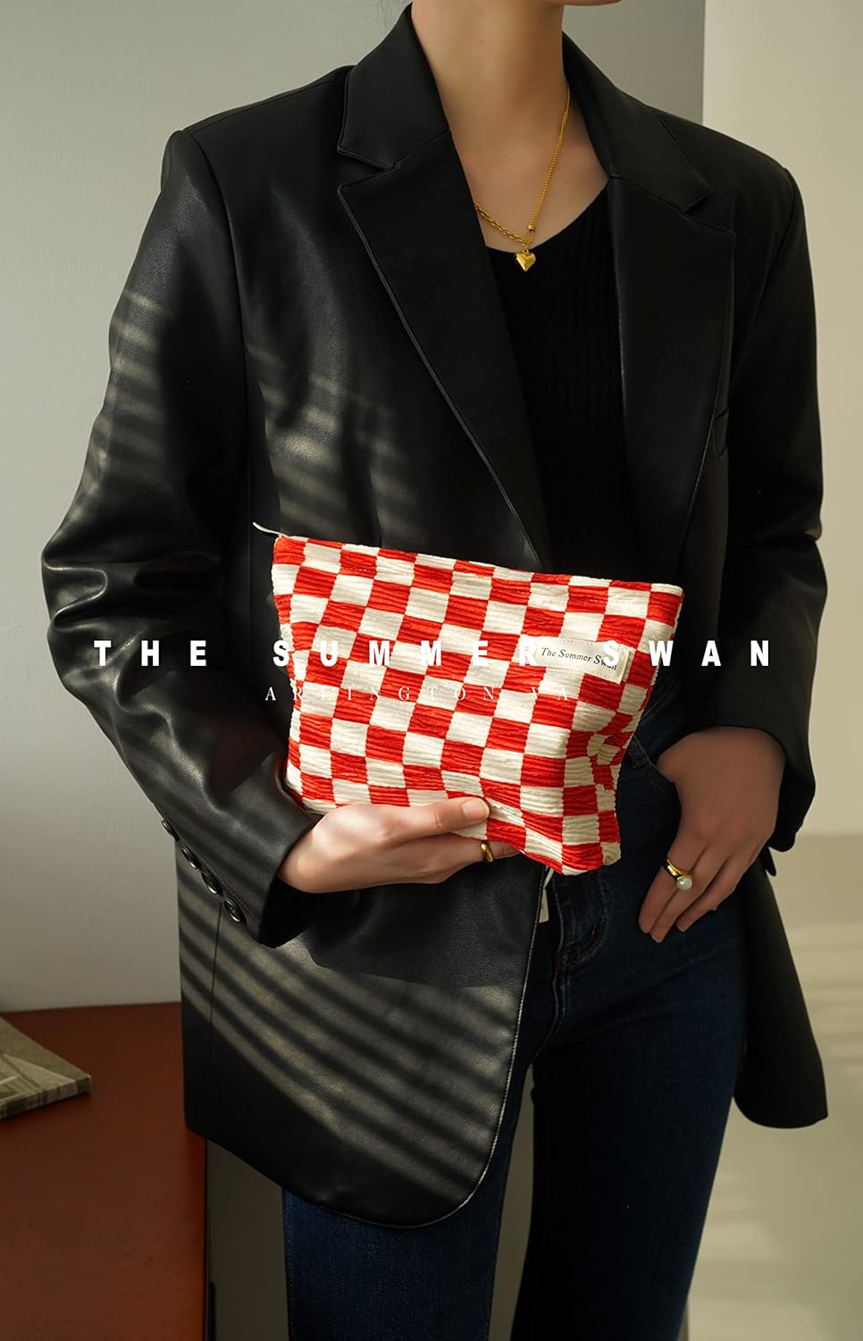 The Summer Swan | Large Aesthetic | Checkered Makeup Bag | Pencil Pouch | Period Kit Bag | Hygiene Bag | Skincare Bag | Cute Makeup Bag (Checkered Red & White)