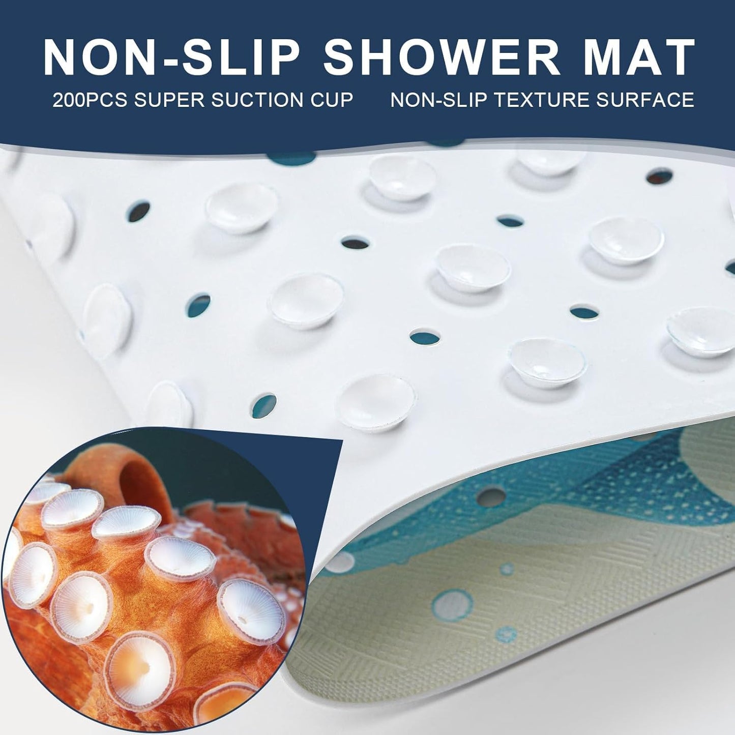 XIYUNTE Baby Bath Mat for Tub Non Slip Kids Bath Mat - 40"x16" Extra Long Bathtub Mat Non Slip Kids, Eco-Friendly Toddler Bath Mats with Suction Cups for Secure Grip, Easy to Clean & Easy Drying