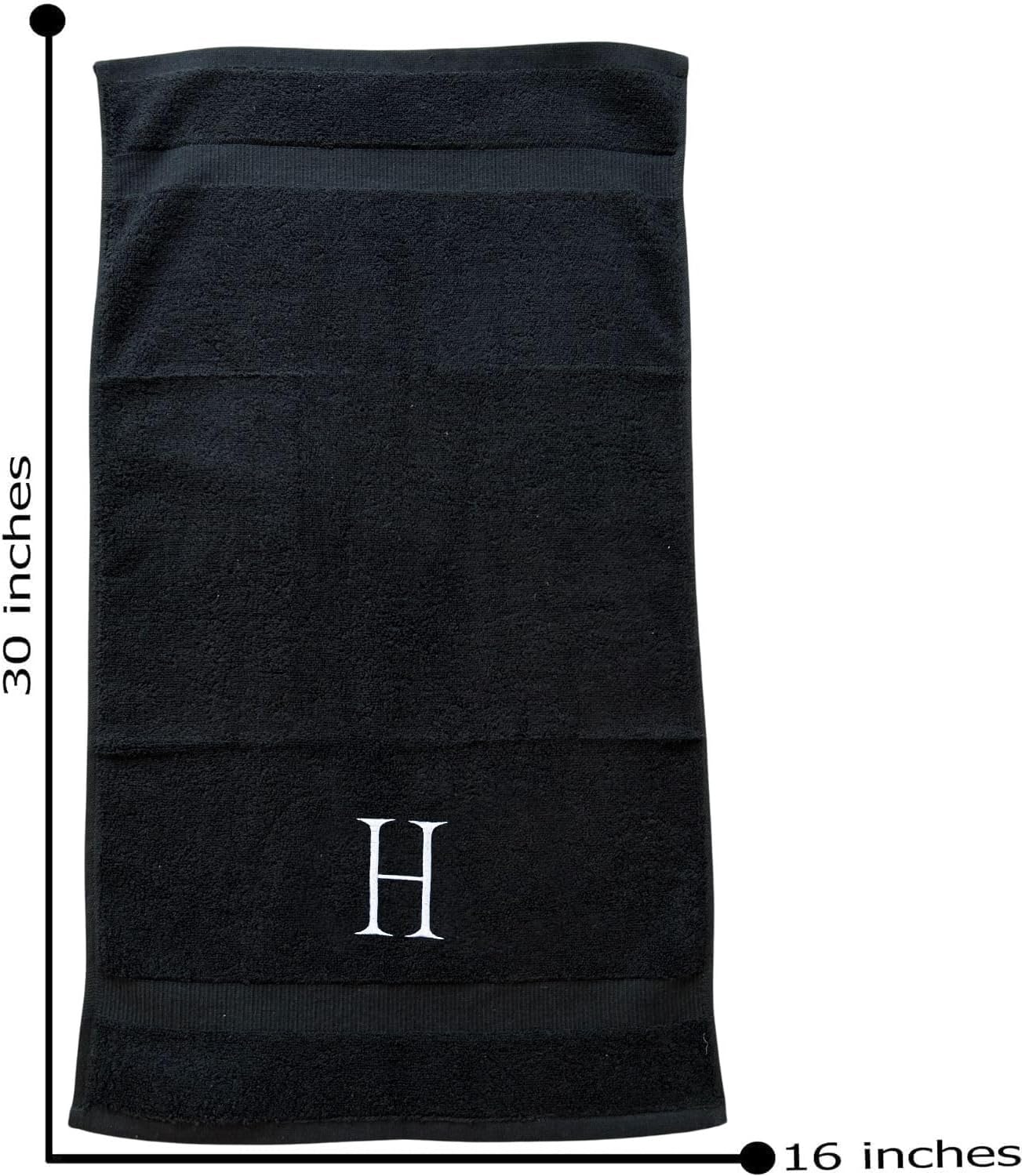 White and Black Monogrammed Hand Towel - Monogram Initial Hotel Quality Decorative Embroidered Luxury Towel for Powder Room, Spa - GOTS Organic Certified - Pack of 2, Letter H