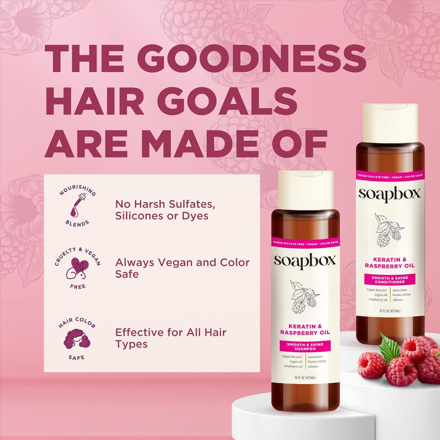 Soapbox Shine Boosting Keratin Shampoo & Conditioner Set with Argan Oil, Pack of 2 Harsh Sulfate & Paraben Free, Silicone Free, Color Safe, and Vegan Hair Products, 16 Ounces Each