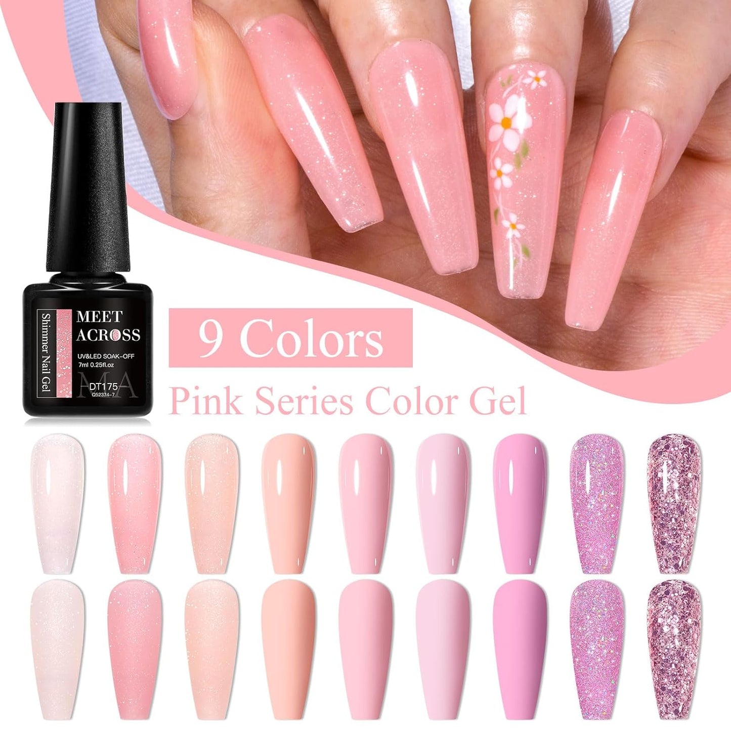 MEET ACROSS 9 Colors Gel Nail Polish + 3PCS Function Gel Nail Polish Kit,Fashion Nail Art Set Design Gifts for Women Manicure Salon (SET3, 12pcs)