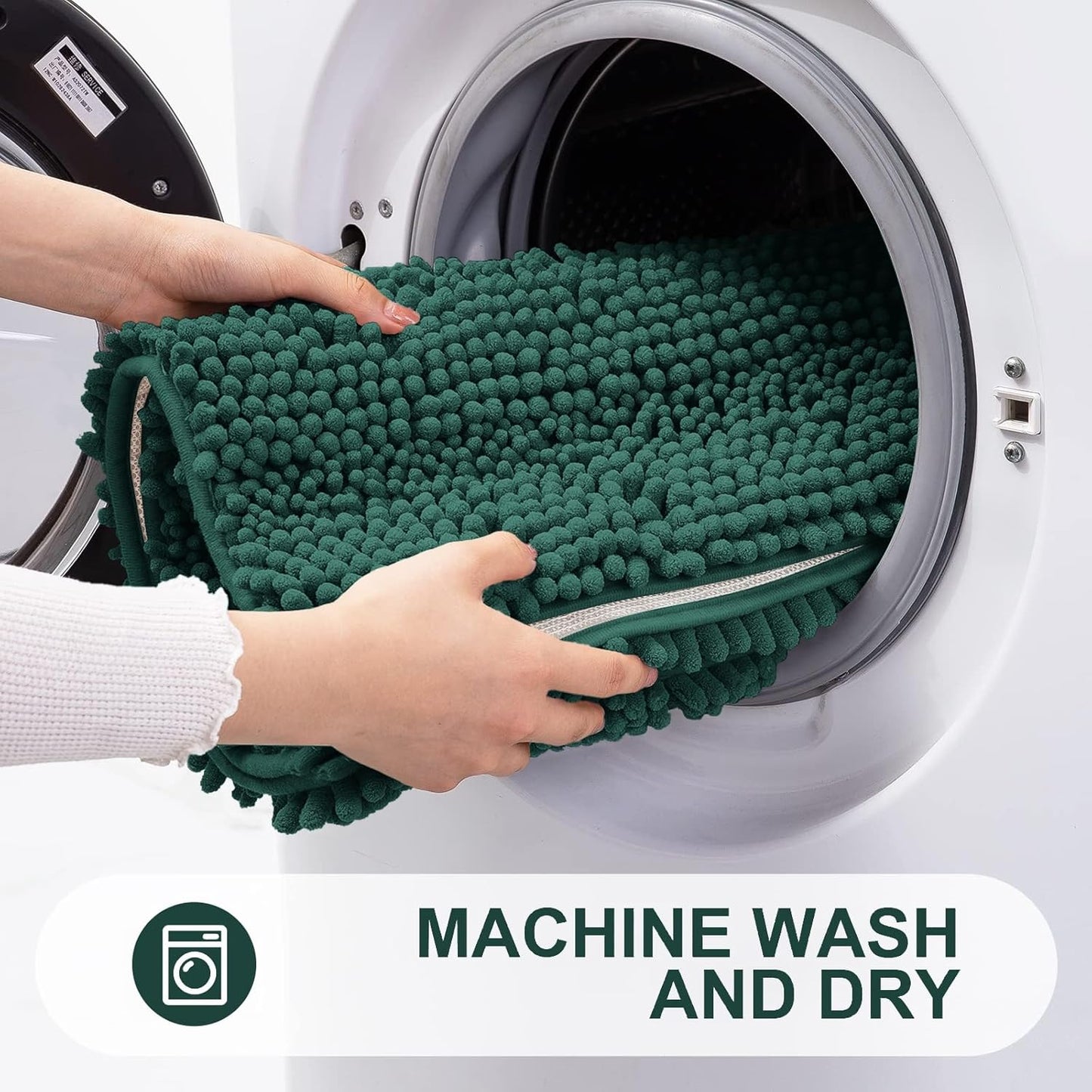 Grandaily Chenille Striped Bathroom Rugs 30x20, Extra Thick and Absorbent Bath Mats, Non-Slip Soft Plush Shaggy Shower Carpet, Machine Wash Dry, Bath Rug for Bathroom, (Medium, Blackish Green)