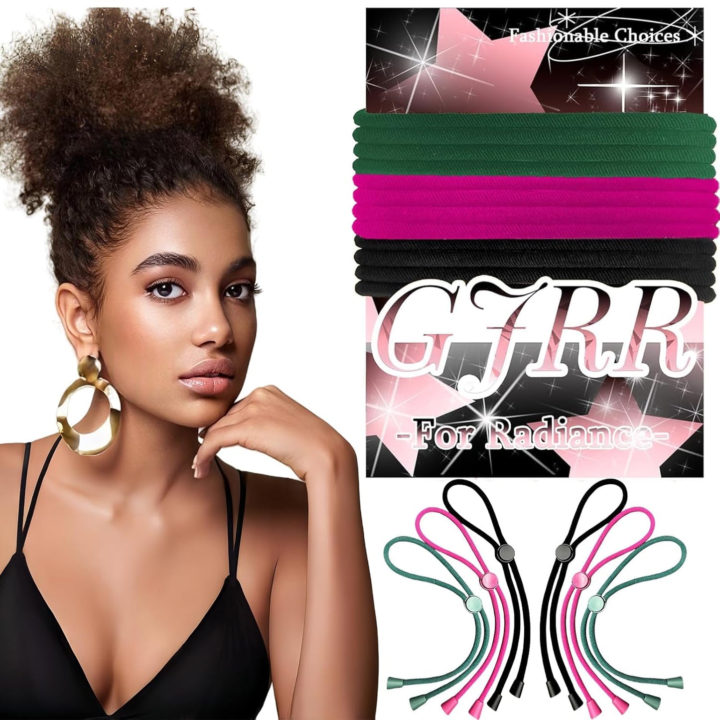 6 Pcs Adjustable Thick Hair Ties, Large Ponytail Holders for Natural Hair, Buns, Locs, Dreads, Curly & Afro Hair/Puffs - 3 Colors Hair Bracelet Bulk