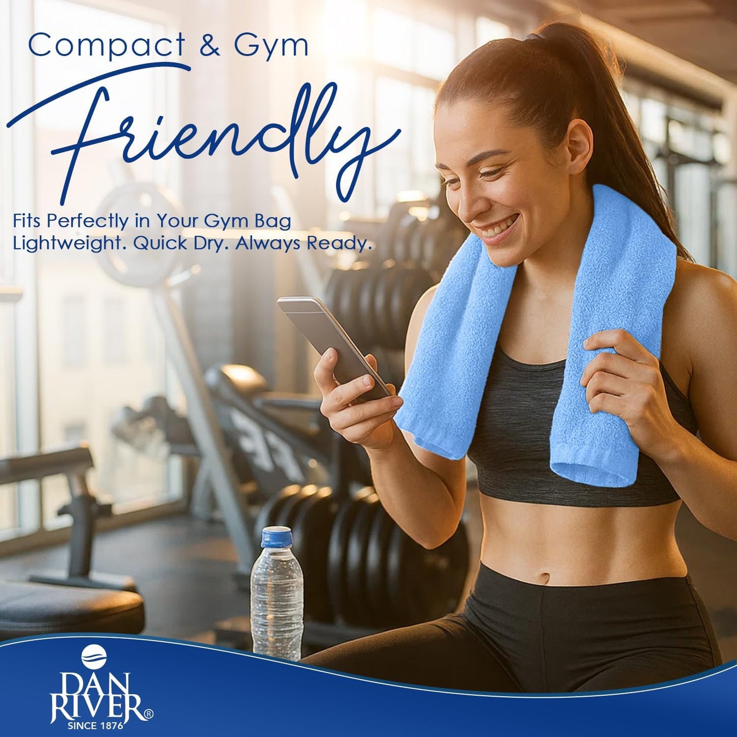 DAN RIVER 6-Pack Premium Hand Towels (16x28 Inches) - 100% Cotton, Ultra Soft, Lightweight, Highly Absorbent Towels for Bathroom, Spa, Gym, Salon, Hotel, and Travel - 550 GSM – M-Blue