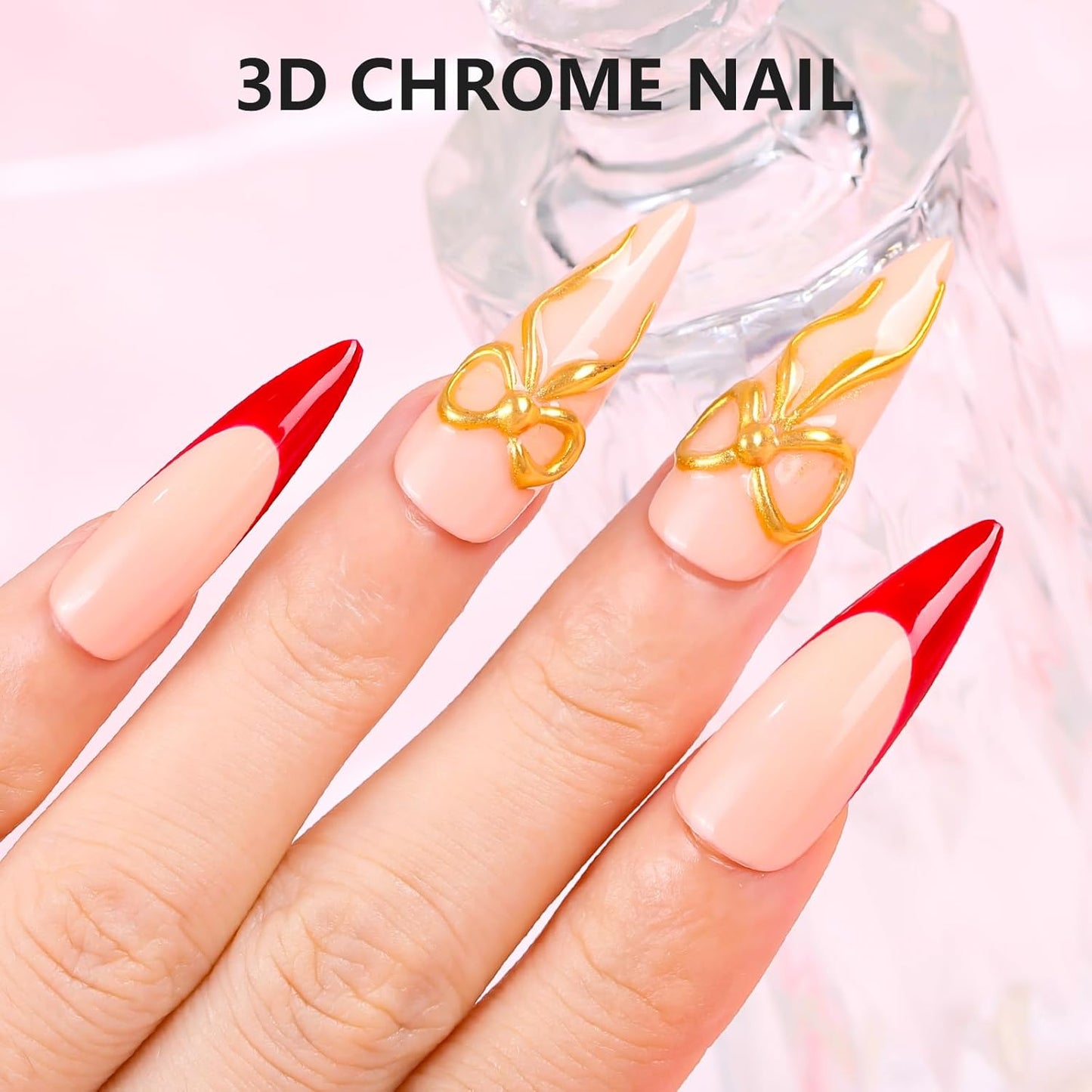 Makartt 3D Gel Nail Art with Gold Chrome Nail Powder Kit: Clear Molding Gel for Nail Art 15g Sculpting Glue Polish and Metallic Effect Mirror Powder Set for Nail Decoration Manicure Charms