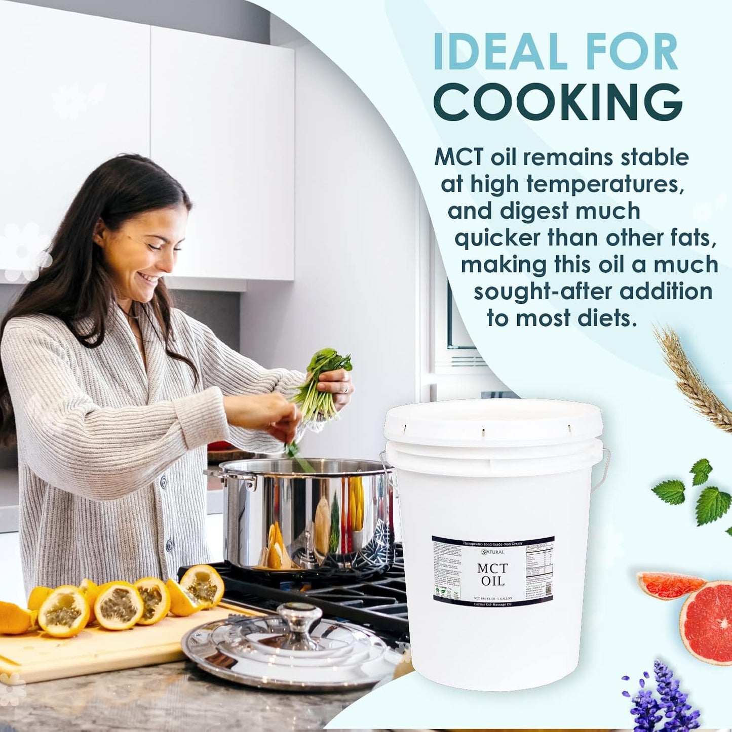 Pure MCT Oil, Carrier Oil, Massage Oil, Hydrating Oil, Hair Oil, Food and Therapeutic Grade, 640 Oz