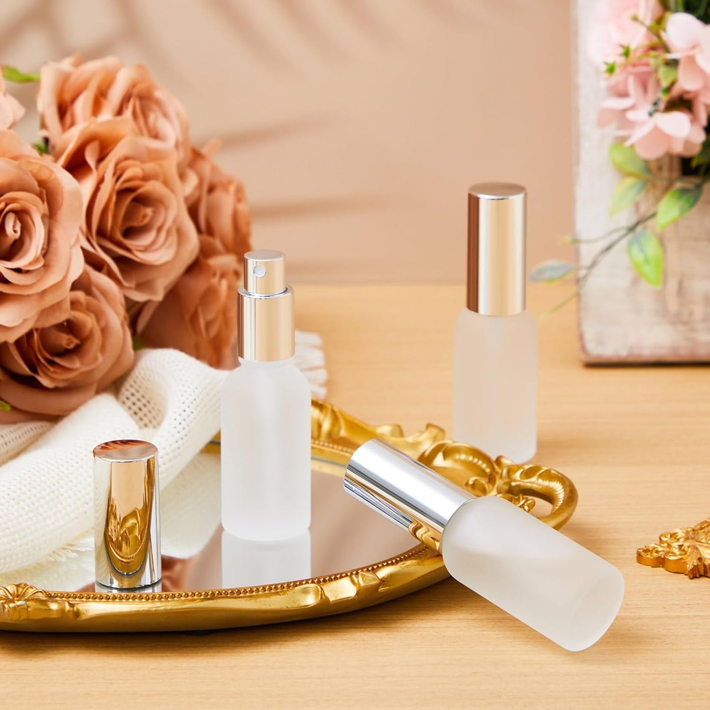 Roshtia 30 Pcs 1 oz/ 30 ml Silver Glass Spray Bottle Refillable Perfume Atomizer Clear Decorative Empty Bottles with Fine Mist Sprayer Pump for Face Body Travel