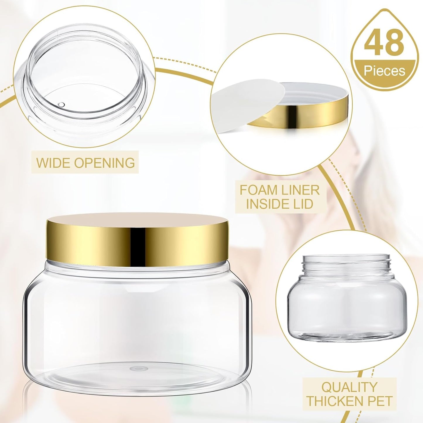 Mumufy Clear Plastic Jars with Lids Round Plastic Containers Empty Travel Containers for Creams Refillable Cosmetic Jars for Lotions Body Scrub Body Butter(48 Pcs,8 oz)