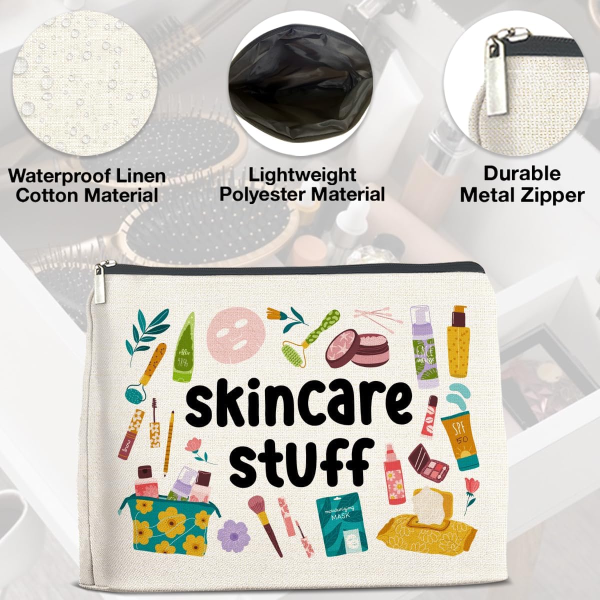 Skincare Stuff Makeup Bag Gifts for Women Skincare Stuff Cosmetic Bag Zipper Makeup Pouch