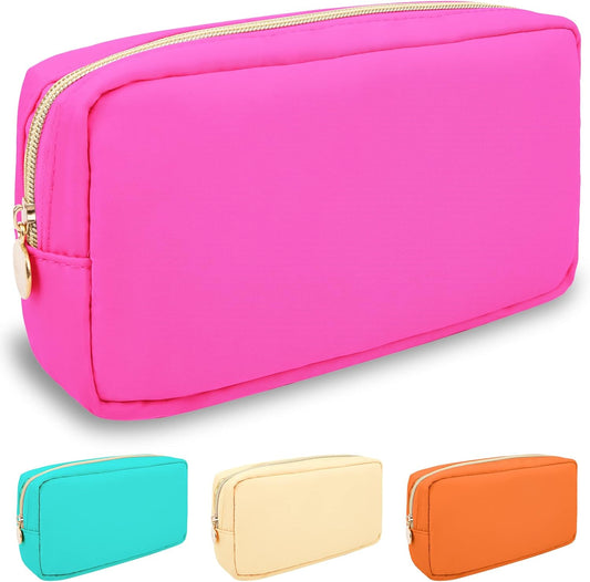 Nylon Small Makeup Bag for Purse, Cute Preppy Makeup Bag Cosmetic Zipper Pouch Purse, Waterproof Portable Travel Toiletry Bag Clutch Makeup Brush Bag Organizer Storage for Women Men Girls(Hot Pink)