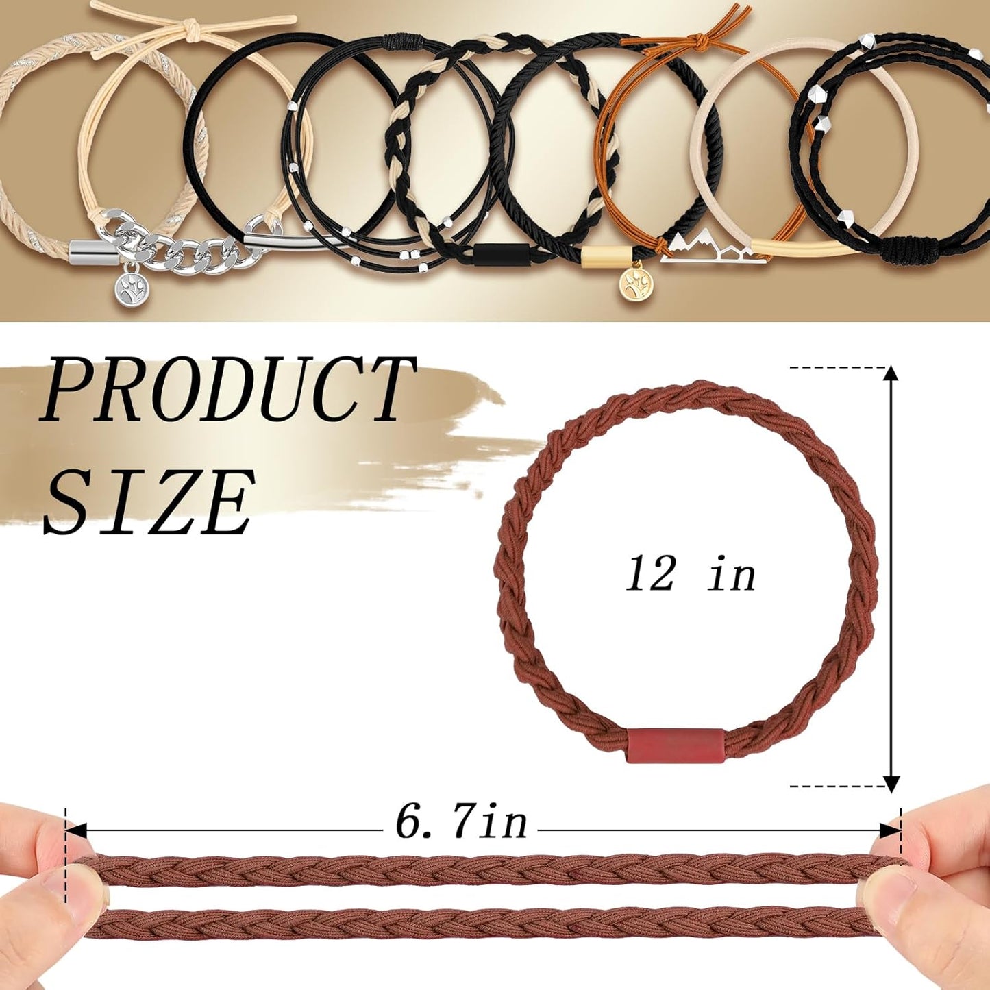 Hair Tie Bracelet, 10 Pcs Boho Hair Ties For Girls and Women, Elastic Hair Ties, Hair Bands For Ponytails, Ponytail Holder For Daily Life, Sport, Cooking, Working (Set 12)