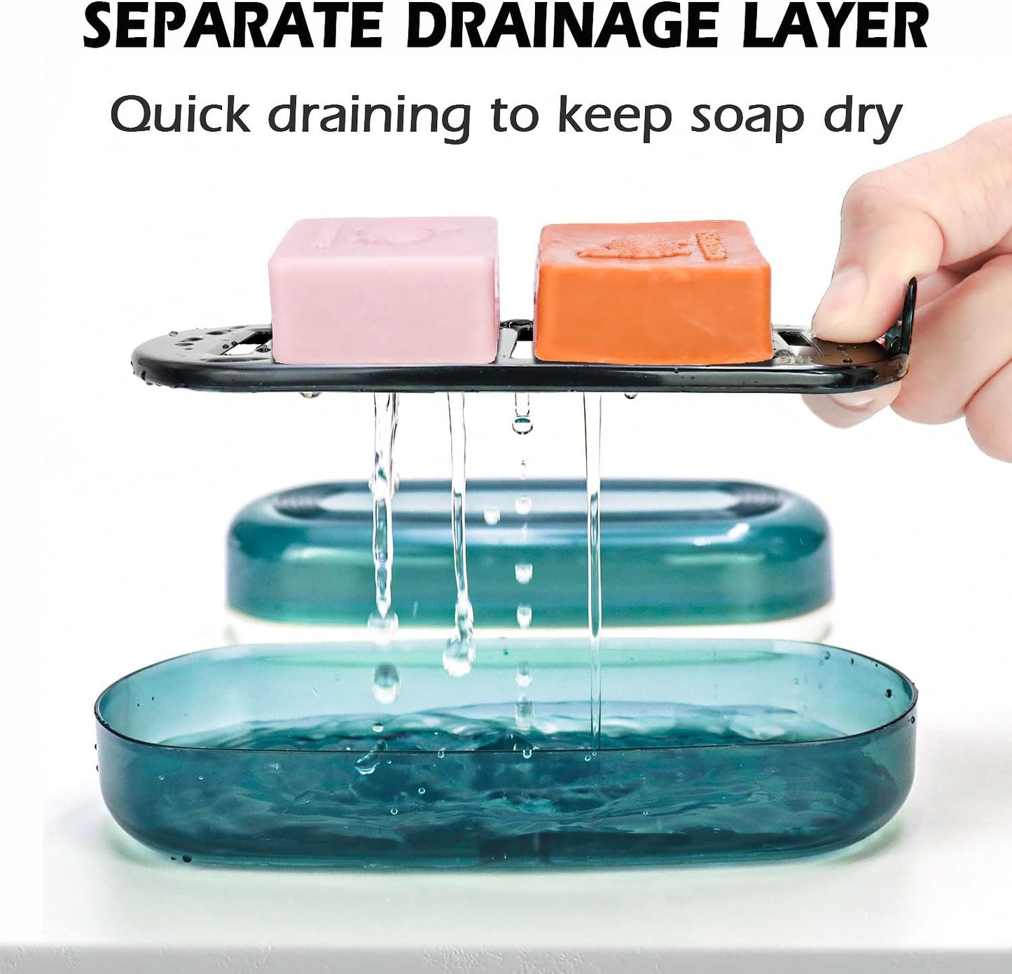 Shampoo & Conditioner Bar Holder, Large Plastic Travel Soap Case, Portable Bar Soap Dish with Lid, Clear Soap Bar Box (Max, Blue)