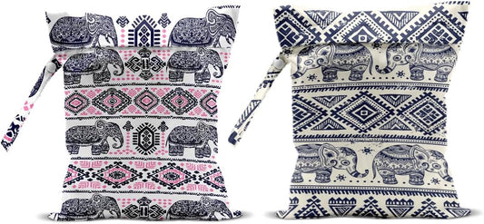 Elephant Gifts for Women, 2Pcs Elephant Print Wet Bags, Wet Dry Bag Reusable for Swimsuit, Travel, Diapers, Pool, Beach, Dirty Yoga Gym Clothes, Toiletries, Makeup Bag, Waterproof Birthday Gifts