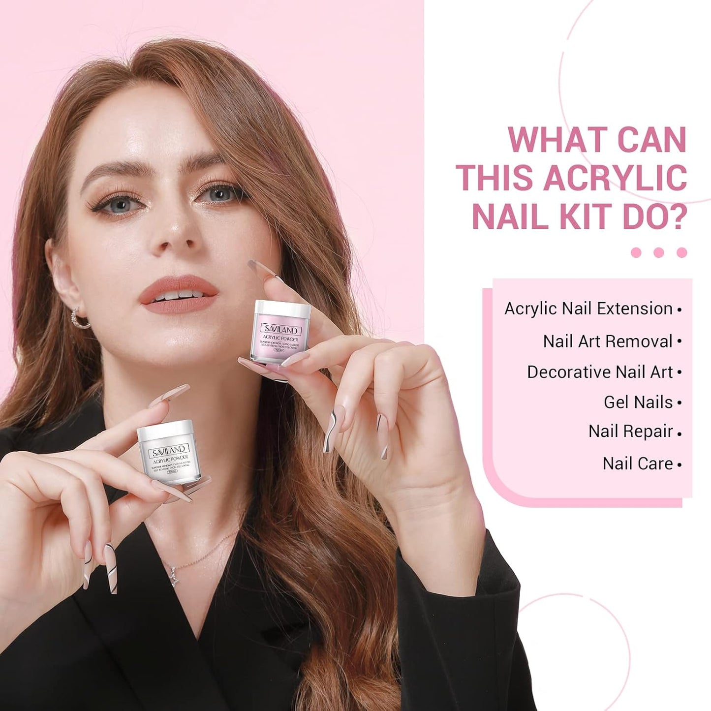 SAVILAND Acrylic Nail Kit with Nail Drill: Nails Kit Acrylic Set Professional Acrylic with Everything U V Light Nail Art Brush Glitter Nail Powder Nail Stuff for Home DIY Salon Use Christmas Gift Set