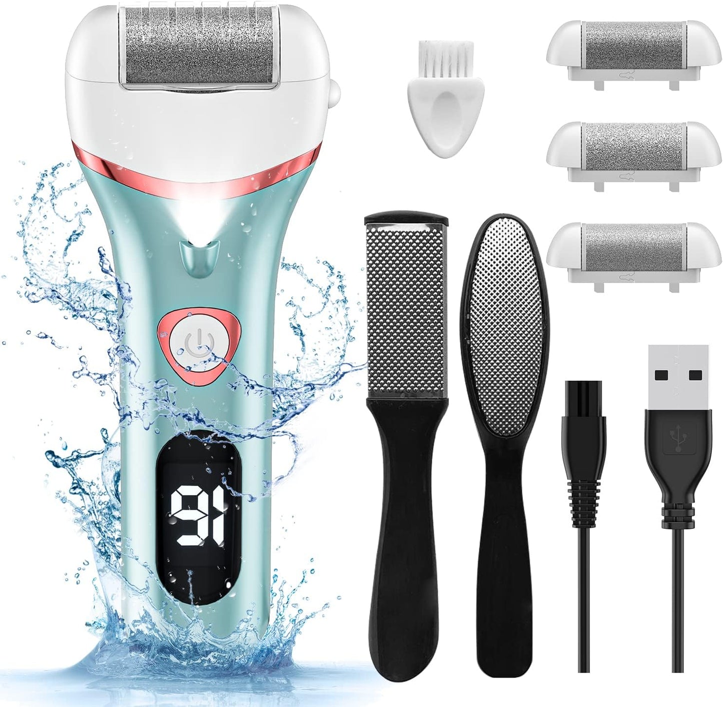 Electric Foot Callus Remover, Rechargeable Portable Electronic Foot File Pedicure Kits, Waterproof Foot Scrubber File, Professional Pedicure Tools, Foot Care for Dead Skin Ideal Gift, 3 Rollers