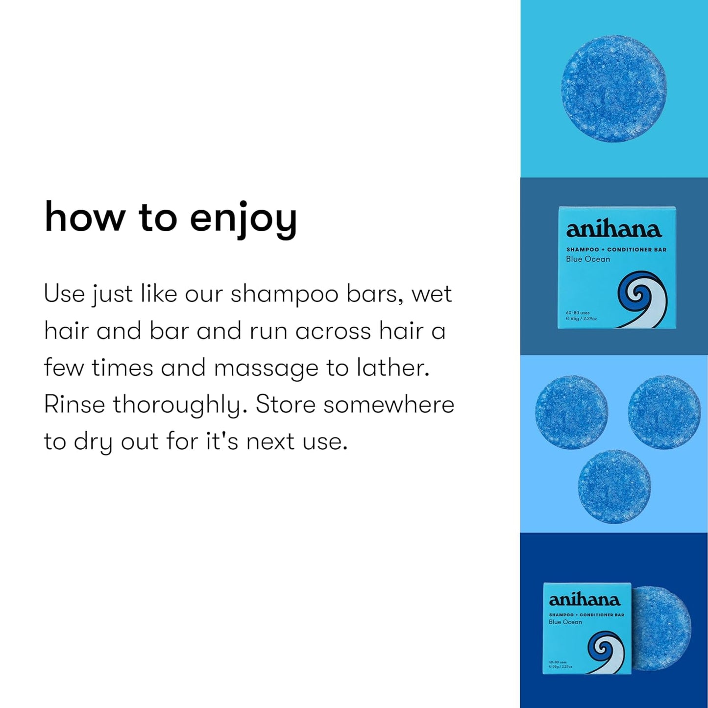 ANIHANA Shampoo and Conditioner Bar for Regular Normal Hair, Clean, Purifying, Natural, Healthy Look and Shine, Paraben Free, Blue Ocean, 2.29 oz