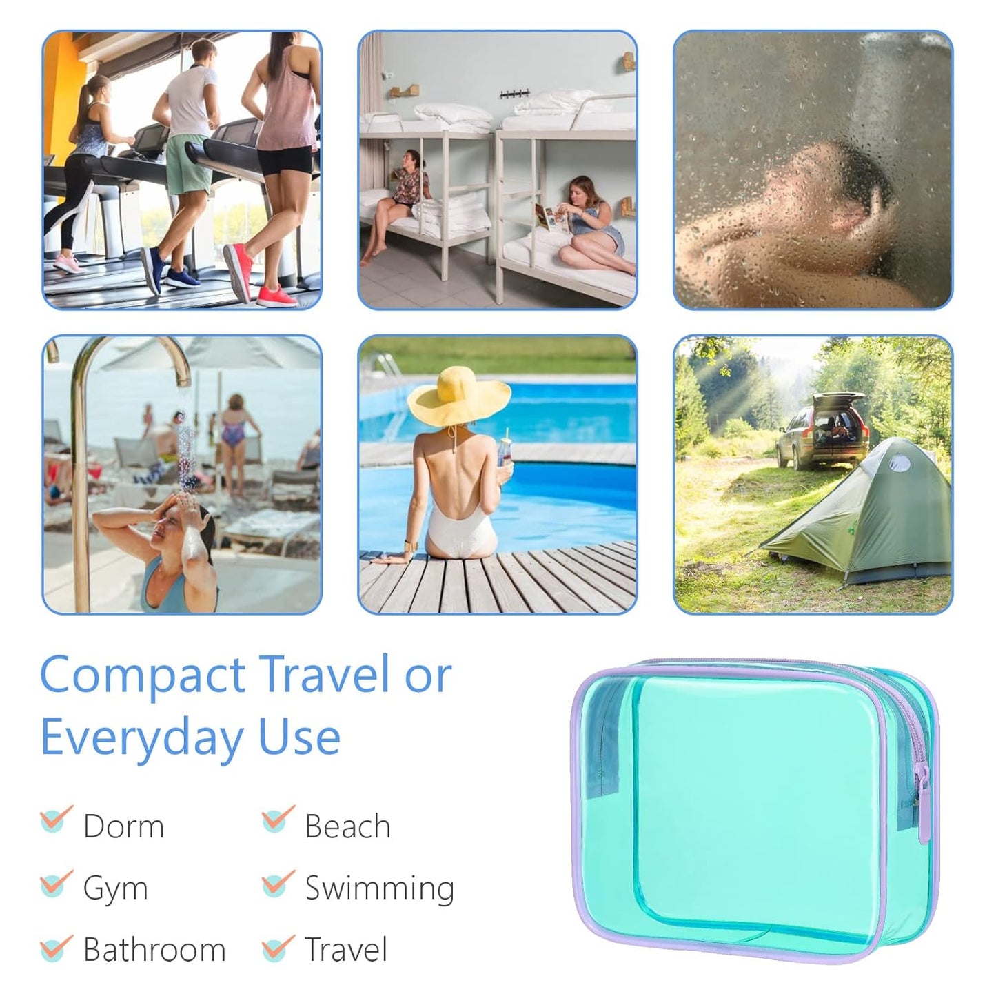 PACKISM Clear Makeup Bag, 3 Pack Tsa Approved Toiletry Bag with Zipper, Water-resistant Clear Cosmetic Bags Fit Travel Essentials, Carry-on Airport Airline Compliant Toiletries Bag, Mint Green