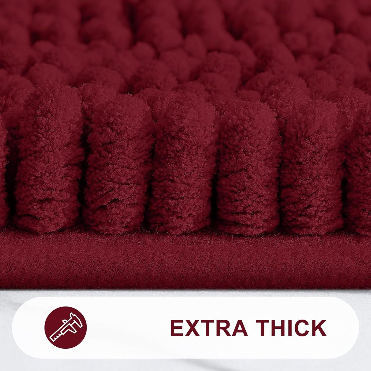 Grandaily Chenille Striped Bathroom Rugs 40x32, Extra Thick and Absorbent Bath Mats, Non-Slip Soft Plush Shaggy Shower Carpet, Machine Wash Dry, Bath Rug for Bathroom, Burgundy