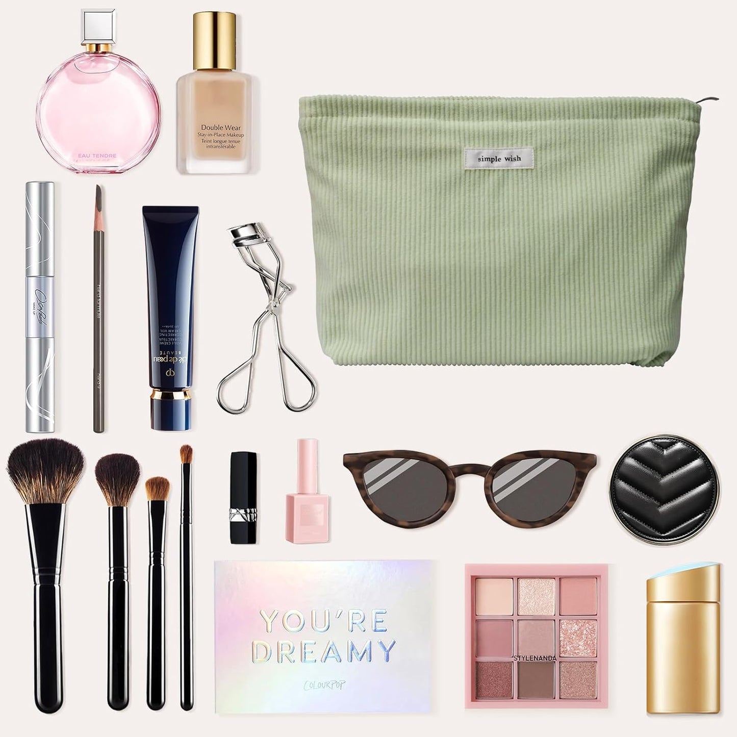 Wudygirl Travel Makeup Bag Portable Cosmetic Bags Large Capacity Makeup Bag Organizer for Women Corduroy Makeup Pouch Pencil Pouch Zipper (Light Green)