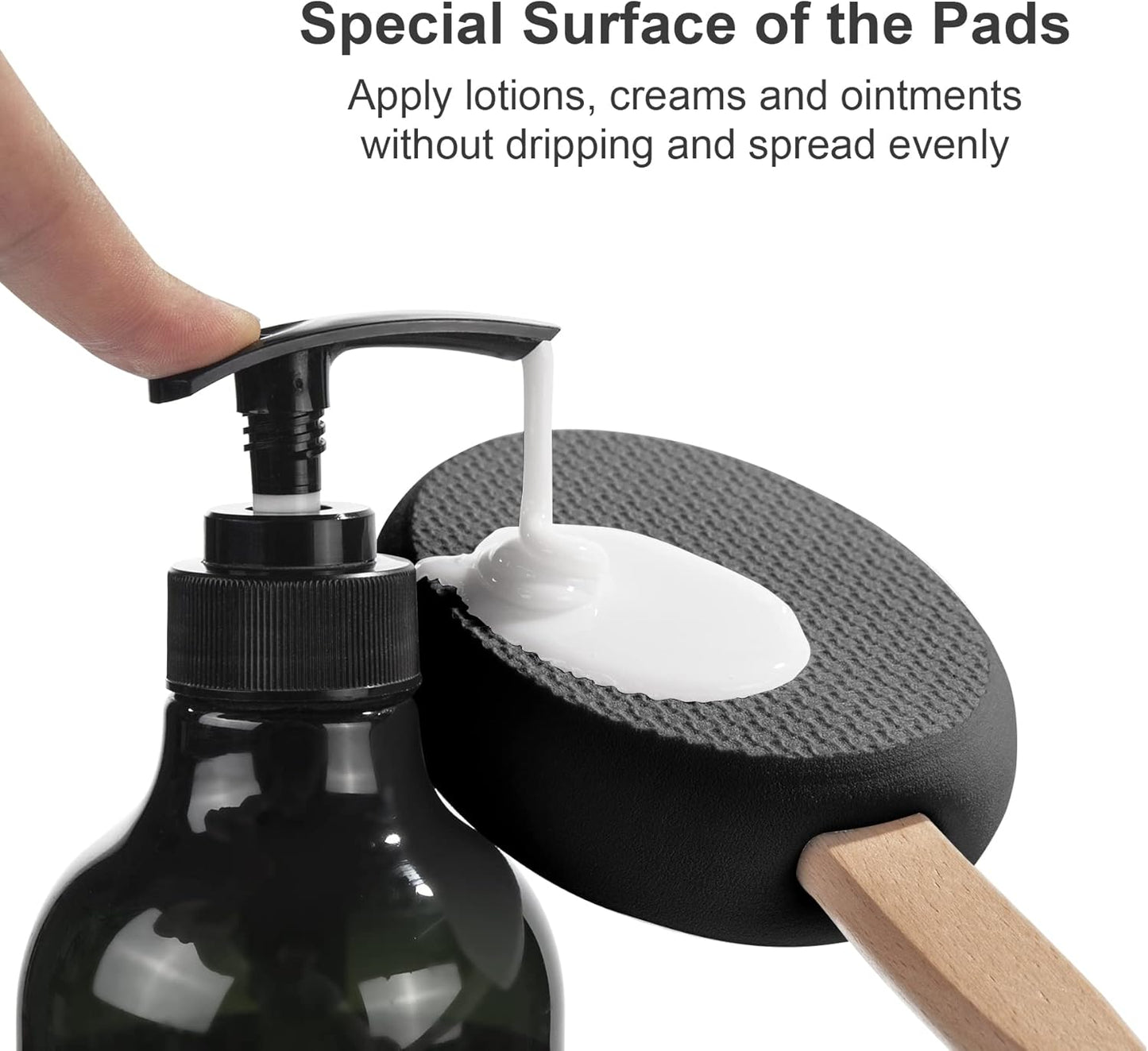 AmazerBath Lotion Applicator for Back, Feet, 4 Replacement Pads with 17" Curved Handle, Back Sunscreen Applicator for Kids, Elderly, Women, Apply Skin Cream Medicine Moisturizer Tanner, Black