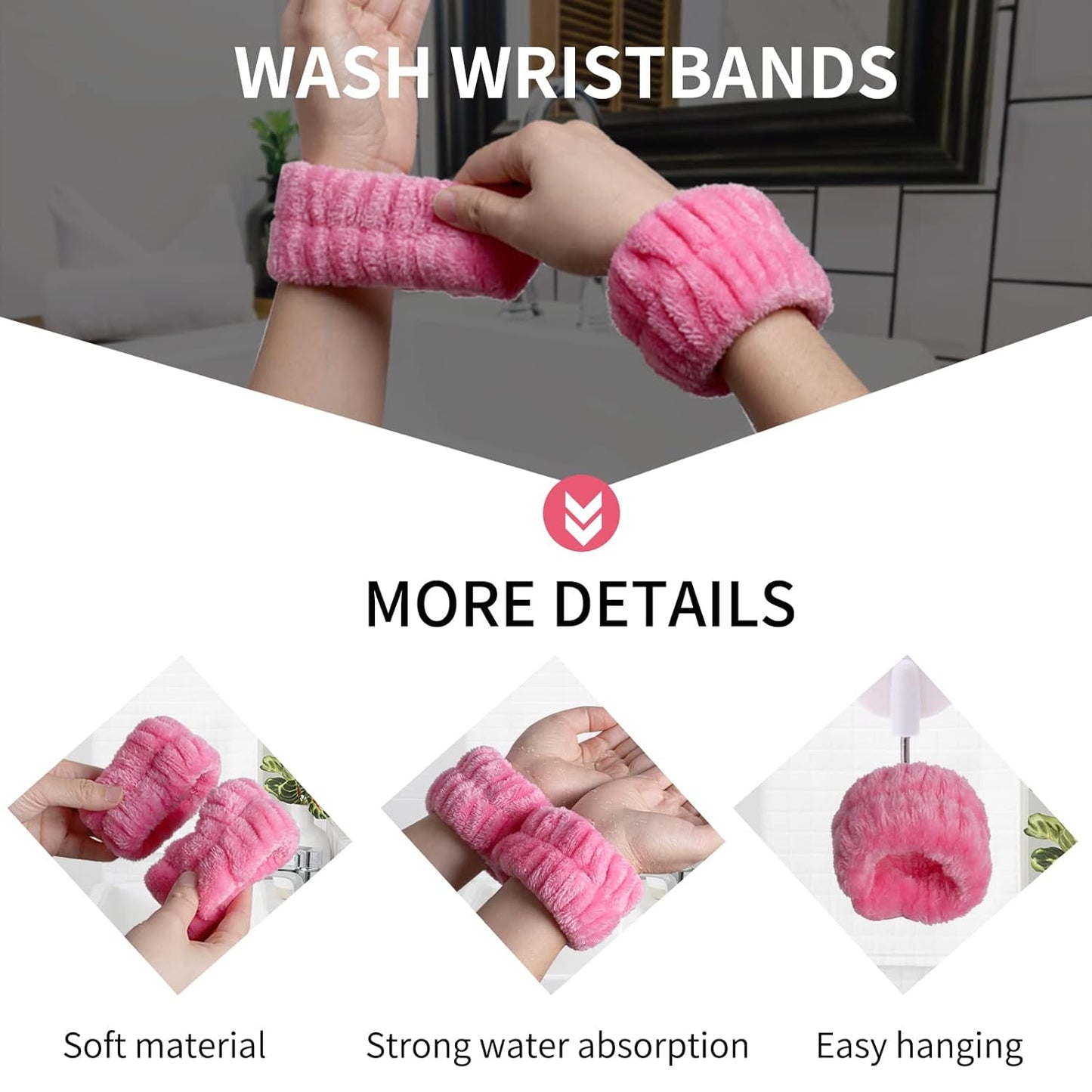 WSYUB Spa Headband and Wrist Bands for Makeup & Face Wash, 1 Set, Watermelon red
