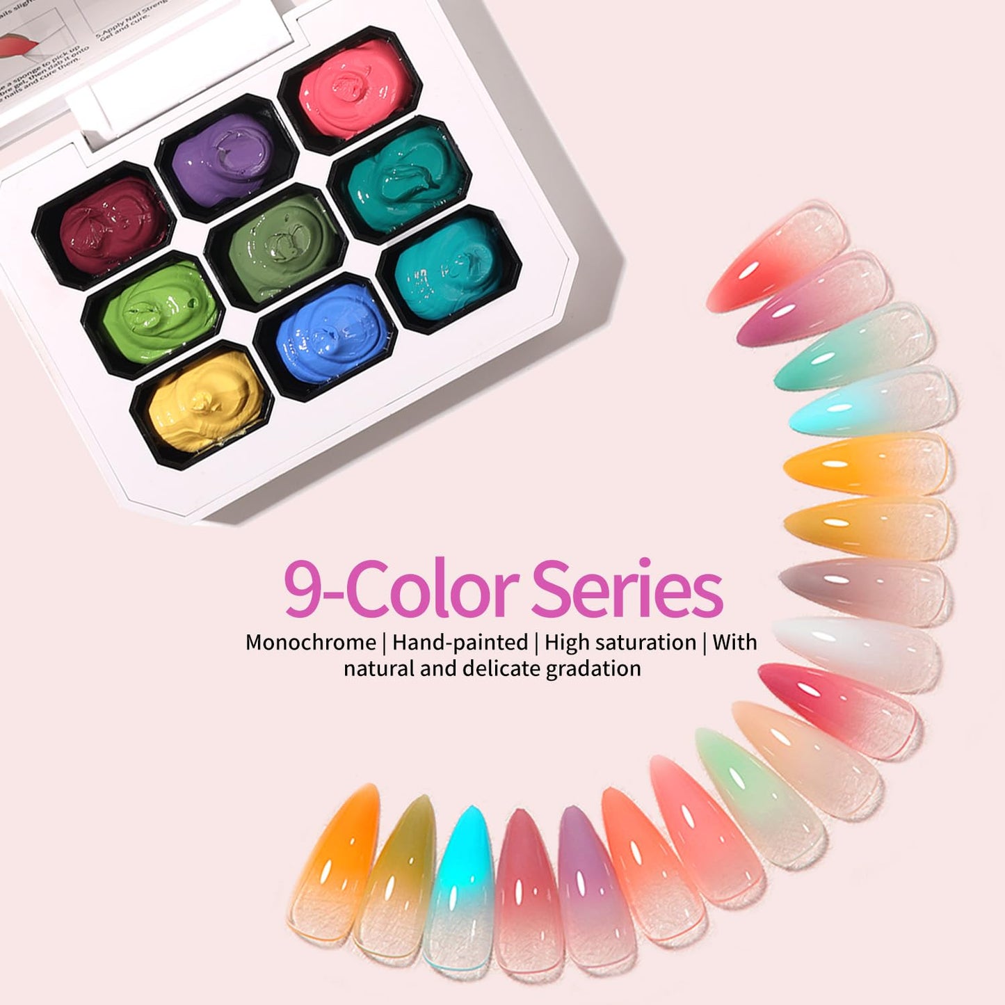 9 Colors Set Ombre Gel Nail Polish,Gradient Painting Gel for Nails with 100Pcs Nail Sponges for 3D Nail Art in Salon or Home Use(omber-04)