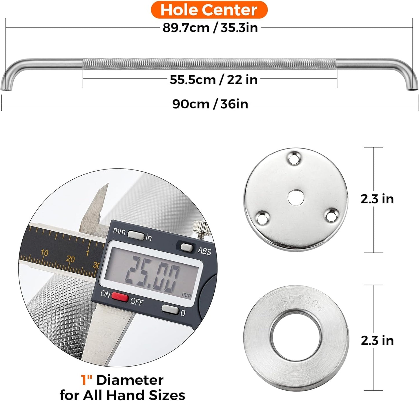 Grab Bars for Shower, 2 Pack 36-Inch Anti Slip Shower Handles for Elderly, Safety Shower Grab Bar, Stainless Steel Handicap Grab Bars for Bathroom,Toilet (Brushed Nickel, 1" Diameter)